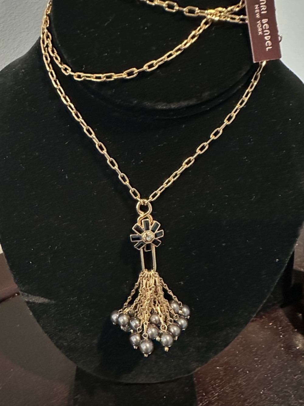 Henri Bendel  Vintage Deco Pearl Tassel Long Necklace in EUC Signed NWT